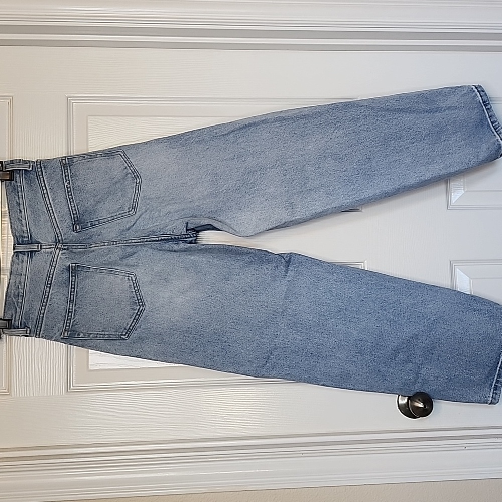 Lowrys Farm Cone Wide Straight High Waist Side Stripe Frey Hem Denim Blue Jeans - Picture 4 of 11